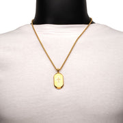18Kt Gold IP Stainless Steel Clear CZ Inlay Cross Dogtag Pendant