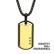 Satin Finish Black Frame Inlay 18Kt Gold IP Steel Identity Tag Pendant