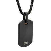 Satin Finish Black Frame Inlay 18Kt Gold IP Steel Identity Tag Pendant