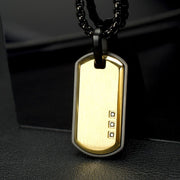 Satin Finish Black Frame Inlay 18Kt Gold IP Steel Identity Tag Pendant