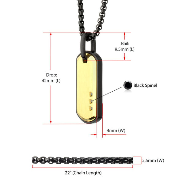 Satin Finish Black Frame Inlay 18Kt Gold IP Steel Identity Tag Pendant