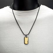 Satin Finish Black Frame Inlay 18Kt Gold IP Steel Identity Tag Pendant