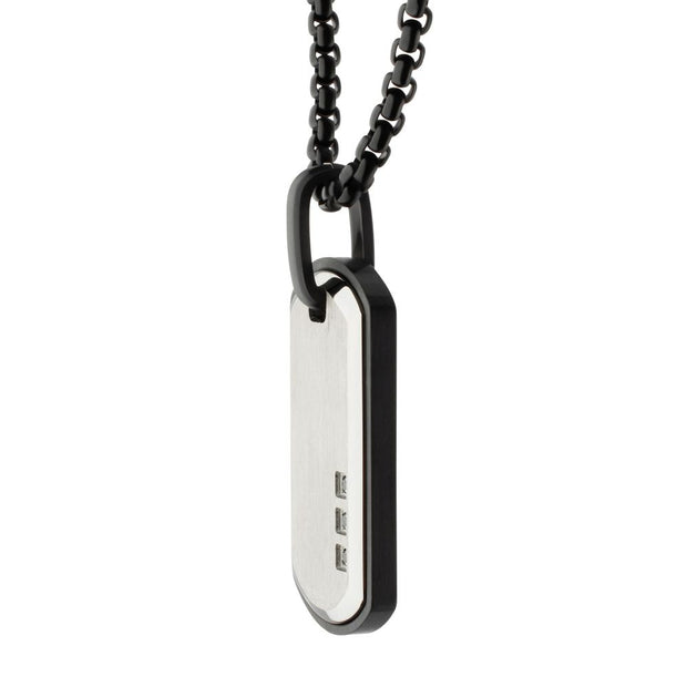 Satin Finish Black Frame Inlay Stainless Steel Identity Tag Pendant