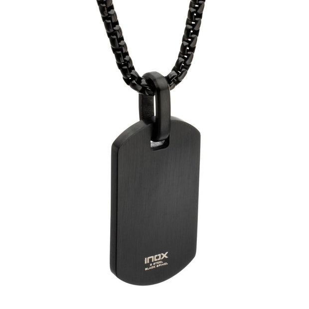 Satin Finish Black Frame Inlay Stainless Steel Identity Tag Pendant