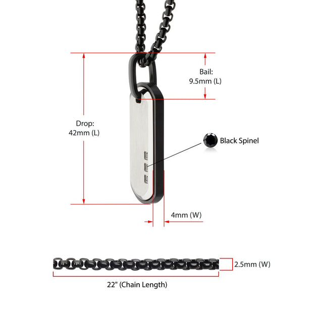 Satin Finish Black Frame Inlay Stainless Steel Identity Tag Pendant