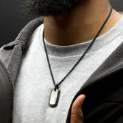 Satin Finish Black Frame Inlay Stainless Steel Identity Tag Pendant