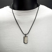 Satin Finish Black Frame Inlay Stainless Steel Identity Tag Pendant