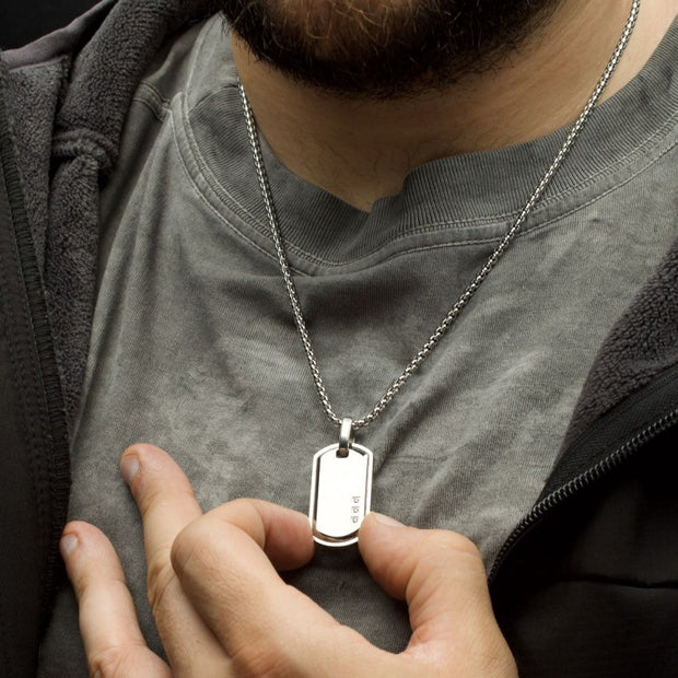 Satin Finish Frame Inlay Stainless Steel Identity Tag Pendant