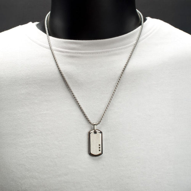 Satin Finish Frame Inlay Stainless Steel Identity Tag Pendant