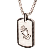 Stainless Steel Praying Hands Black CZ Edge Dogtag Pendant with Black CZ Bail