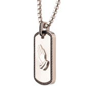 Stainless Steel Praying Hands Black CZ Edge Dogtag Pendant with Black CZ Bail