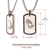 Stainless Steel Praying Hands Black CZ Edge Dogtag Pendant with Black CZ Bail