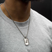 Stainless Steel Praying Hands Black CZ Edge Dogtag Pendant with Black CZ Bail