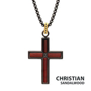 Matte Finish Black IP Steel Sandalwood Cross Pendant with CNC Set Black Spinel Crown Link Bail