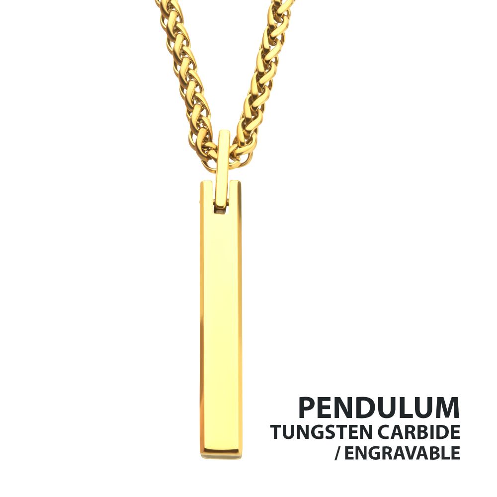 Men’s 18K Gold IPTungsten Carbide Engravable Pendant Necklace