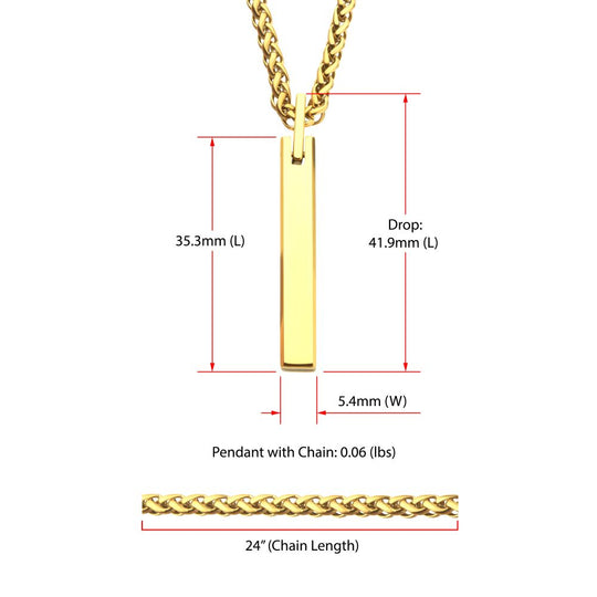 Men’s 18K Gold IPTungsten Carbide Engravable Pendant Necklace