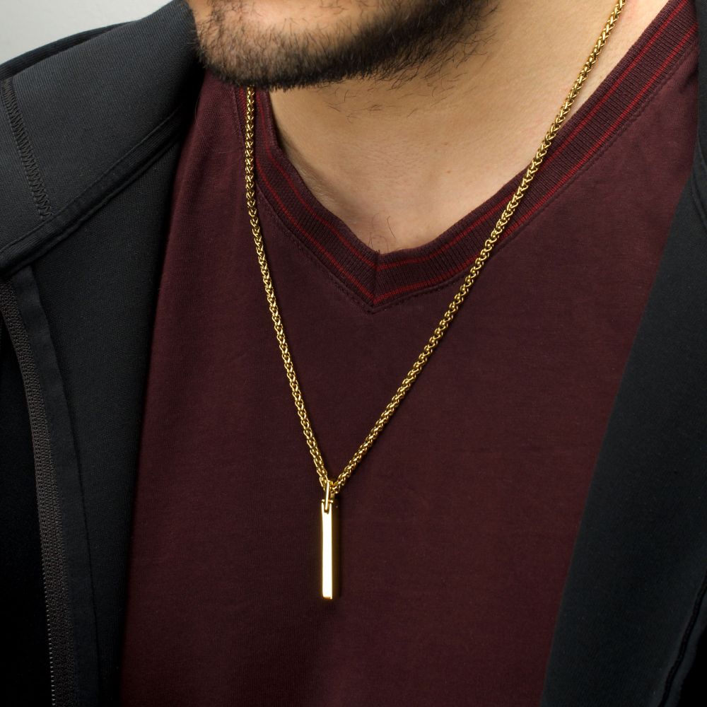 Men’s 18K Gold IPTungsten Carbide Engravable Pendant Necklace