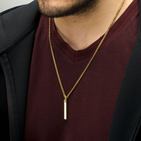 Men’s 18K Gold IPTungsten Carbide Engravable Pendant Necklace