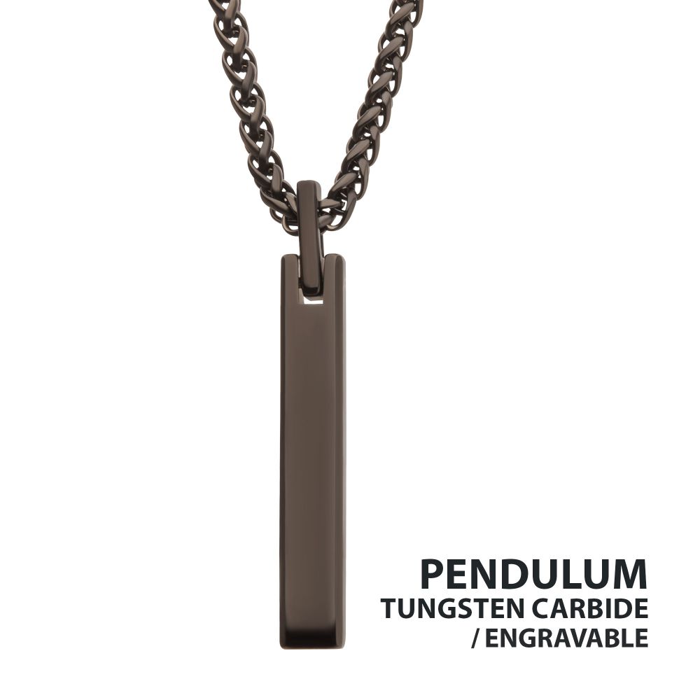 Men's Black IP Tungsten Carbide Engravable Pendant Necklace
