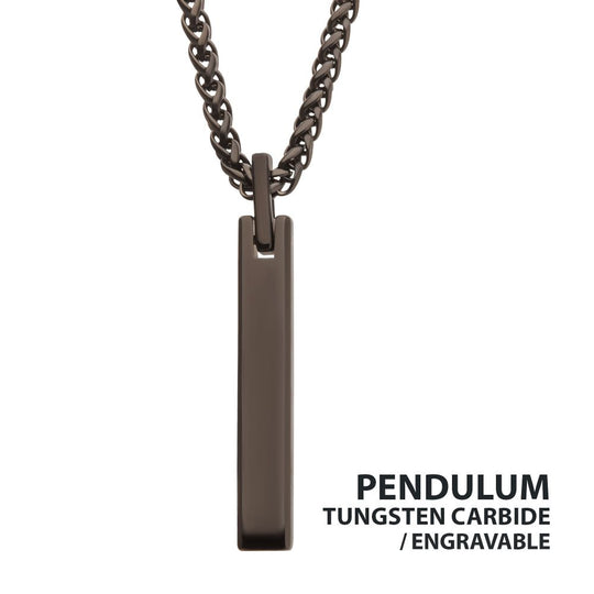 Men's Black IP Tungsten Carbide Engravable Pendant Necklace