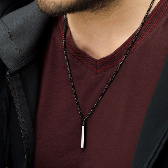 Men's Black IP Tungsten Carbide Engravable Pendant Necklace