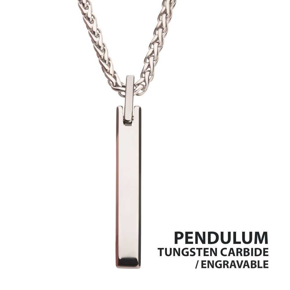Men’s Tungsten Carbide Engravable Pendant Necklace with 24" Stainless Steel Wheat Chain
