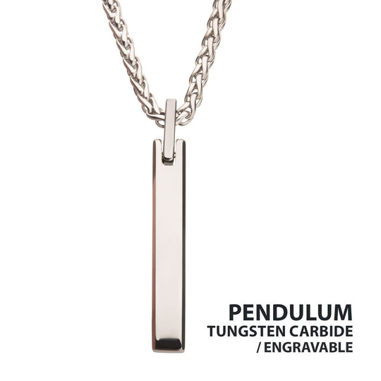 Men’s Tungsten Carbide Engravable Pendant Necklace with 24" Stainless Steel Wheat Chain