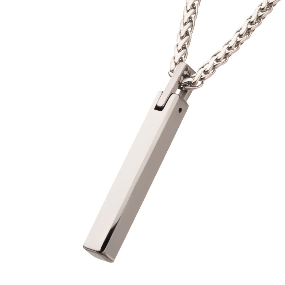 Men’s Tungsten Carbide Engravable Pendant Necklace with 24" Stainless Steel Wheat Chain