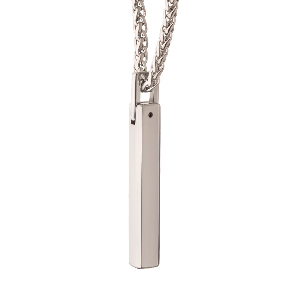 Men’s Tungsten Carbide Engravable Pendant Necklace with 24" Stainless Steel Wheat Chain