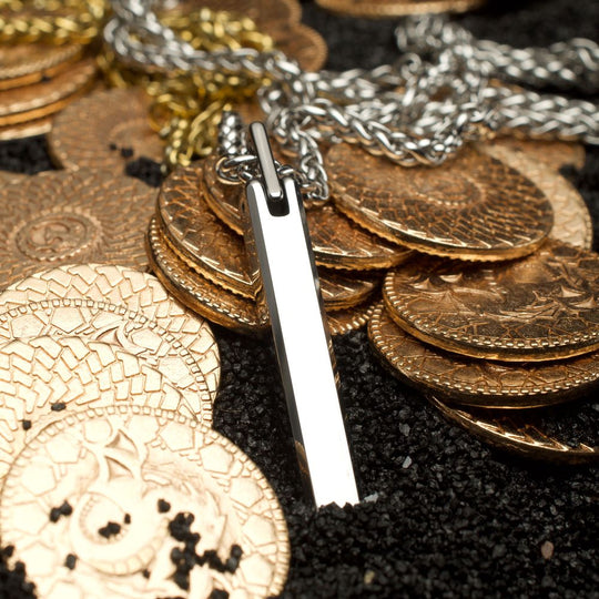 Men’s Tungsten Carbide Engravable Pendant Necklace with 24" Stainless Steel Wheat Chain