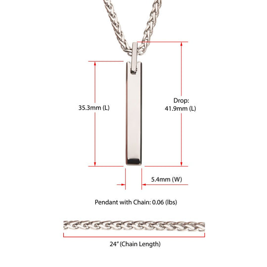 Men’s Tungsten Carbide Engravable Pendant Necklace with 24" Stainless Steel Wheat Chain