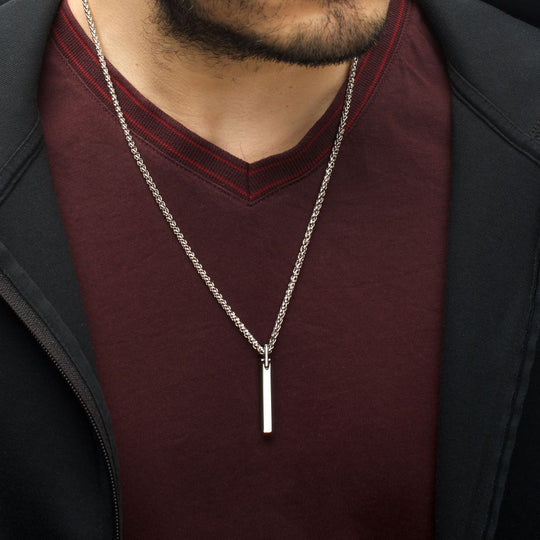 Men’s Tungsten Carbide Engravable Pendant Necklace with 24" Stainless Steel Wheat Chain
