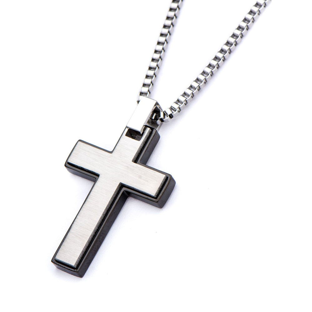 Men's Black Plated Stainless Steel Cross Pendant