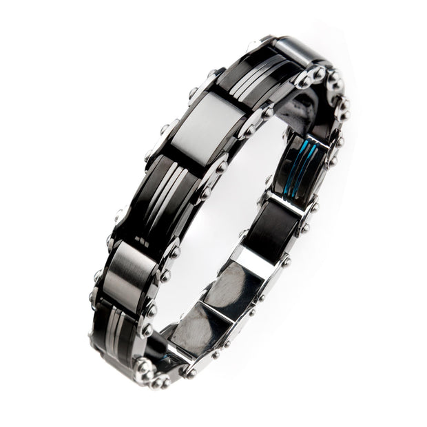  Double Sided Stainless Steel Blue Plated and Black Plated Reversible Bracelet