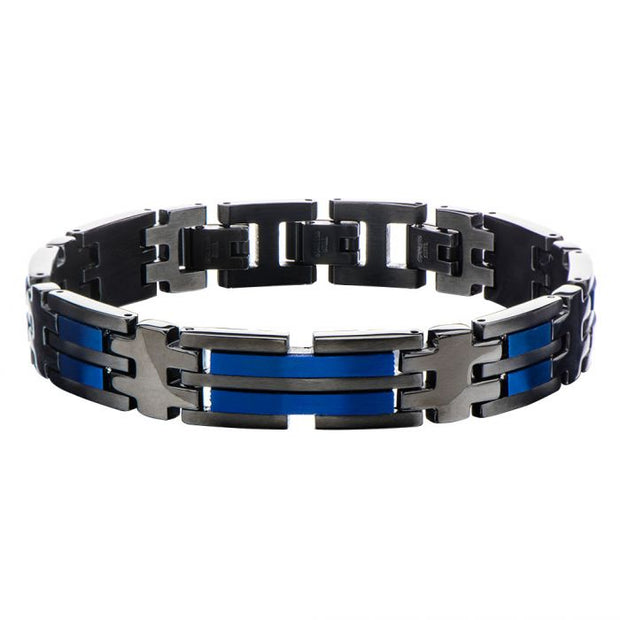 Men's Matte Black & Blue Plated Link Bracelet