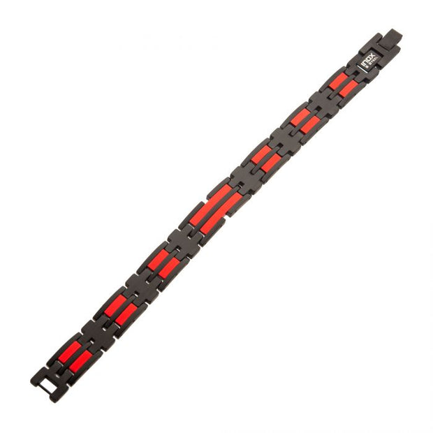 Men's Matte Black & Red Plated Link Bracelet