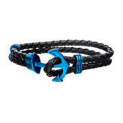 Men's Blue Plated Anchor Bracelet with Black Leather