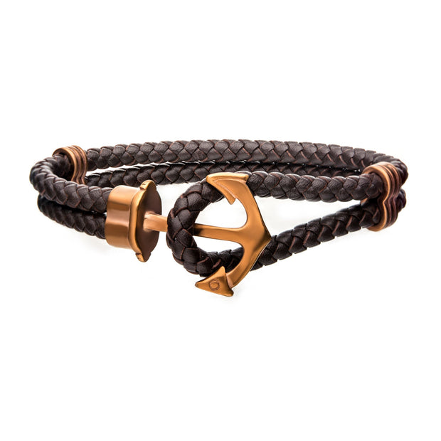 Brown Leather Bracelet with Cappuccino Plated Anchor