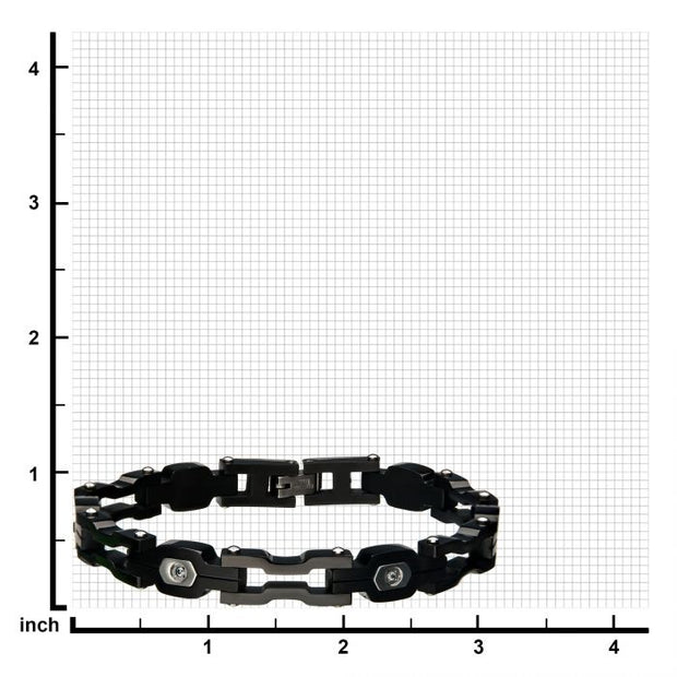  Men's Stainless Steel Black Plated and Black CZ Link Bracelet
