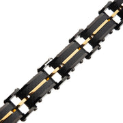 Men's Carbon Graphite and Rose Gold Plated Link Bracelet