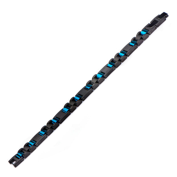 Stainless Steel Black Plated and Blue Plated Link Bracelet