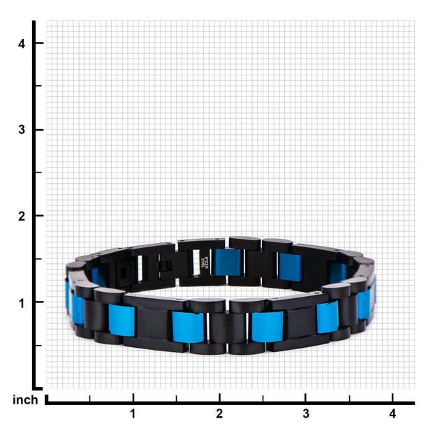 Stainless Steel Black Plated and Blue Plated Link Bracelet
