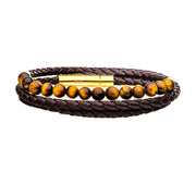  Double Wrap Brown Leather Bracelet with Tiger Eye Beads