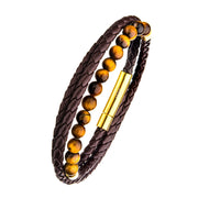  Double Wrap Brown Leather Bracelet with Tiger Eye Beads