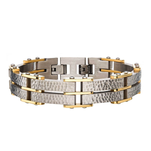 Two Tone Gold Hammered Modern Bracelet