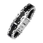 Two Tone Steel, Black Hammered Bracelet with CZ's