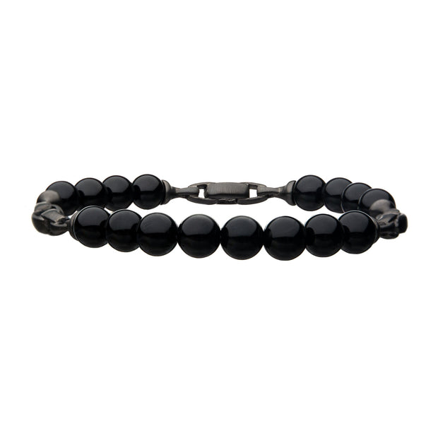 Men's Stainless Steel Bracelet with Black Agate