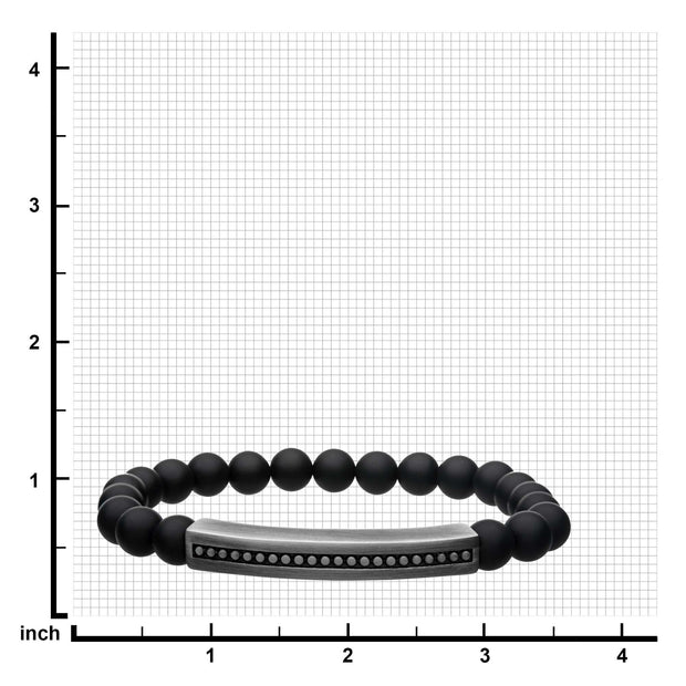 Stainless Steel Gunmetal Onyx Beads Stretch Bracelet