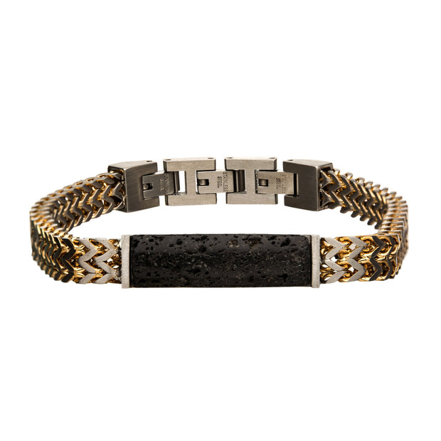 Gold Plated Double Franco Chain Bracelet with Lava Stone