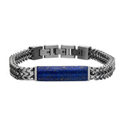  Stainless Steel Double Franco Chain Bracelet with Lapis Stone